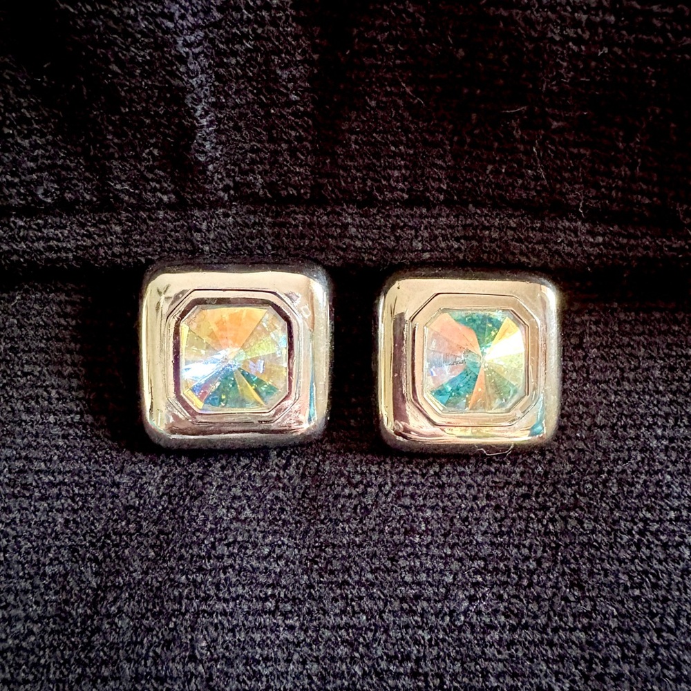 Stunning Vintage Clip on Earrings with Iridescent Stones